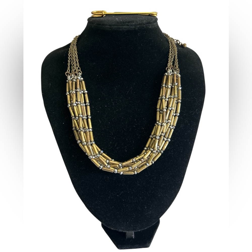 Chico's Gun Metal Tone Mutli Layer Gold And Silver Bead Accent Necklace